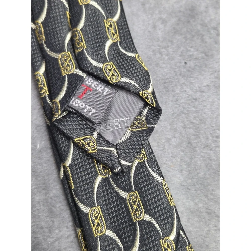 Robert Talbott Best of Class Men's Tie   100%‎ Silk Black Gold Geometric Hand